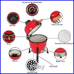 13 Charcoal Smoker Grill Ceramic Metal Outdoor BBQ Smoking with Thermometer Red