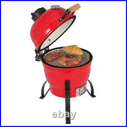 13 Charcoal Smoker Grill Ceramic Metal Outdoor BBQ Smoking with Thermometer Red