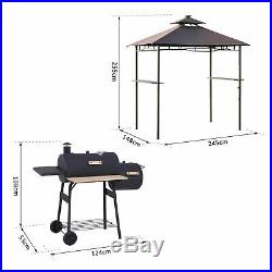 2 Tier Party Tent Gazebo LED Strips Shelter Canopy with Charcoal BBQ Grill Set