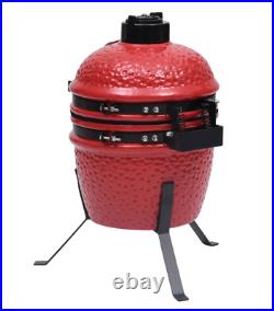 2-in-1 Kamado Ceramic Grill Smoker 56 cm Red Travel Barbecue
