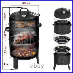 3-IN-1 Charcoal Smoker BBQ Grill With Thermometer Family Patio Barbecue Camping