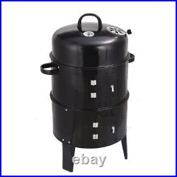 3-IN-1 Charcoal Smoker BBQ Grill With Thermometer Family Patio Barbecue Camping