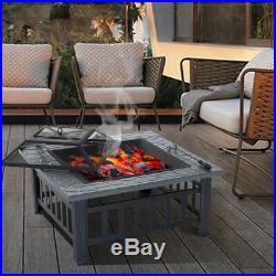 3 In 1 Square Table Fire Pit / BBQ / Ice Pit 32 with BBQ Grill Shelf Outdoor Use