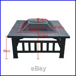 3 In 1 Square Table Fire Pit / BBQ / Ice Pit 32 with BBQ Grill Shelf Outdoor Use