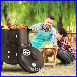3 in 1 Charcoal BBQ Smoker Grill Deluxe Outdoor Smoker BBQ Meat & Fish Smoker