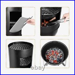 3-in-1 Garden Charcoal Smoker BBQ Grill withHanging Rack, Hooks, Grill, Thermometer
