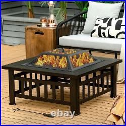 3 in 1 Round Fire Pit Set Outdoor Fireplace Log Burner Patio BBQ Grill Camping