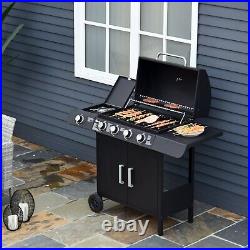 4+1 Gas BBQ Grill with Wheels, Steel-Black