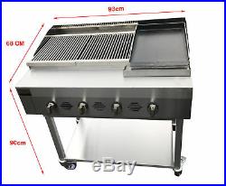 4 Burner Gas Charcoal Char Grill BBQ Self Standing Two pots with Hotplate SS44