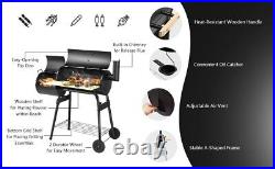 57cm Charcoal Grill BBQ with Thermometer, Stand Wheels& Cooker with Porcelain