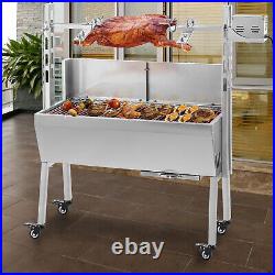 60kg Charcoal Grill BBQ Rotisserie Trolley Wheels Large Spit Lamb Roast Outdoor