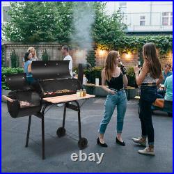 BBQ Barbecue Garden Outdoor Cooking Grill Charcoal Trolley withWheels Shelf Side