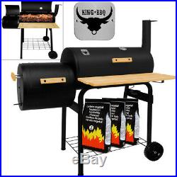 BBQ Charcoal Smoker Barbecue Grill Outdoor Roast Grate Trolley Barrel Black