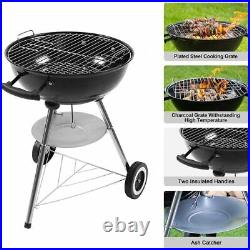 BBQ Grill Charcoal Grill Trolley with 2 Grids 2 Wheels Storage Compartment Ash T