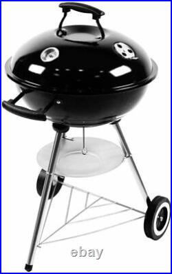 BBQ Grill Charcoal Grill Trolley with 2 Grids 2 Wheels Storage Compartment Ash T