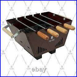 BBQ Tabletop Charcoal Grill Barbeque with 4 Skewers Metallic Wine