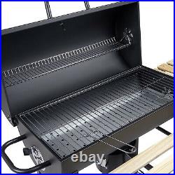 Barbecue BBQ Charcoal Grill Cooking Stove Trolley Wooden Table Smoker & Utensils