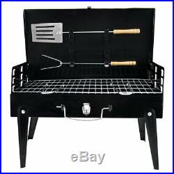 Bbq Charcoal Folding Barbecue Grill Portable Travel Picnic With Utensil Tool Kit