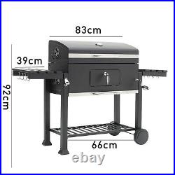Black Charcoal BBQ Grill Garden Picnic Barbecue Stove Trolley with Shelf Wheeled