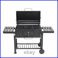 Black Charcoal BBQ Grill Garden Picnic Barbecue Stove Trolley with Shelf Wheeled