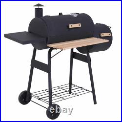 Black Charcoal BBQ Grill Kamado with Thermometer Offset Smoker Combo