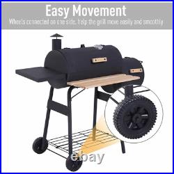 Black Charcoal BBQ Grill Kamado with Thermometer Offset Smoker Combo