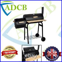 Black Charcoal Grill Barbecue BBQ Grill Offset Smoker with Side Table Garden