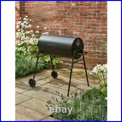 Black Expert Grill Half Drum Barrel Charcoal BBQ Barbecue Garden Outdoor Cover