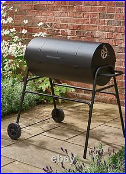 Black Expert Grill Half Drum Barrel Charcoal BBQ Garden Patio Portable NEW