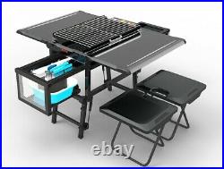 Camping Foldable Picnic Charcoal Gas Mobile Cooking Kitchen BBQ Grill with Seats