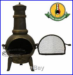 Cast Iron Chiminea Grill BBQ Barbecue Patio Log Charcoal Fire Black Bronze