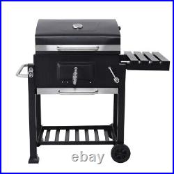 Charcoal BBQ Garden Trolley Outdoor Steel Grill Barbeque Stove Cart Storage Rack
