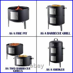 Charcoal BBQ Grill 3-in-1 Heavy Duty Smoker Outdoor Garden Camping with Family