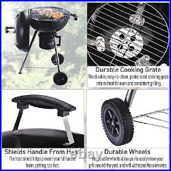Charcoal BBQ Grill Portable Outdoor Camp Picnic Barbecue with Wheels, Shelves
