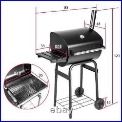 Charcoal BBQ Grill Smoker With Side Table Shelves Portable Barbecue With Wheels