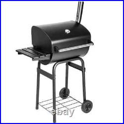 Charcoal BBQ Grill Smoker With Side Table Shelves Portable Barbecue With Wheels