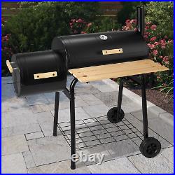 Charcoal BBQ Grill with Offset Smoker, Large Barrel Drum Barbecue Trolley