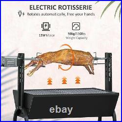 Charcoal BBQ Rotisserie Grill Roaster Adjustable Height with Wheels Electric