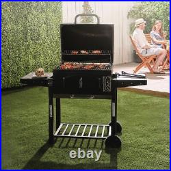Charcoal BBQ with 2 Side Table Racks Black Outdoor Dining Grill
