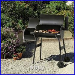 Charcoal Barbecue on Wheel Portable BBQ Grill Steel Trolley Smoker Combo Outdoor