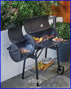 Charcoal Barrel BBQ Grill Garden Barbecue Patio Smoker Portable Wheels