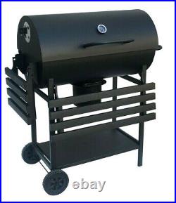 Charcoal Grill BBQ Trolley Wheels Garden Smoker Shelf Side Steel Black UK
