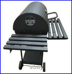 Charcoal Grill BBQ Trolley Wheels Garden Smoker Shelf Side Steel Black UK