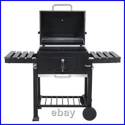 Charcoal Grill BBQ Trolley Wheels Outdoor Garden Smoker Shelf Side Steel Black