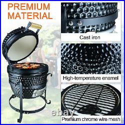 Charcoal Grill Cast Iron BBQ Cooking Smoker Standing Smoker Heat Control Black