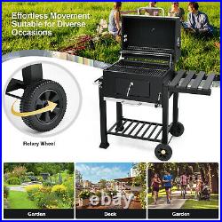 Charcoal Grill Patio Grill Trolley Portable BBQ Grill Offset Smoker WithSide Table