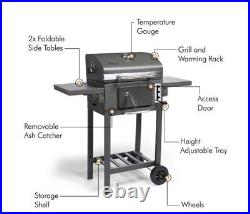 Charcoal Smoker BBQ Outdoor Portable Grill Camping Wheels Side Table