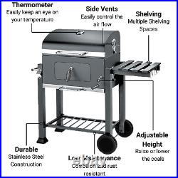 Charcoal Smoker Barbecue Grill with Side Shelf Portable Texas BBQ Grill