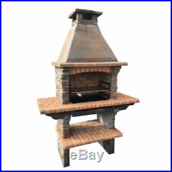 Dark Grey Stone Masonry Barbecue BBQ With Grill and Side Tables