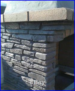Dark Grey Stone Masonry Barbecue BBQ With Grill and Side Tables
